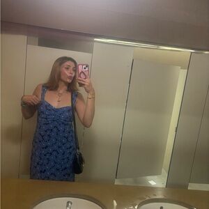 Free People Blue Floral Ruched Sweetheart Midi Dress